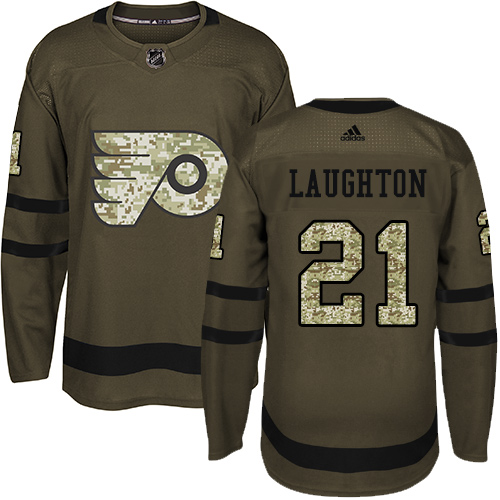 Adidas Flyers #21 Scott Laughton Green Salute to Service Stitched NHL Jersey - Click Image to Close